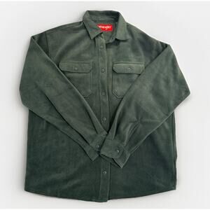 Wrangler Shirt Men's L Olive Green Fleece Classic Hiking Long Sleeve Button-Up